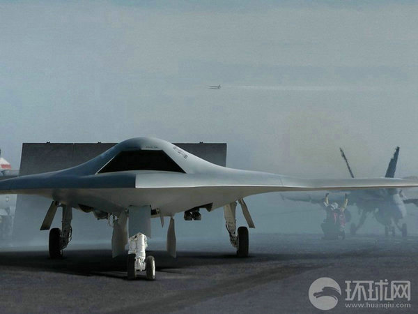 資料圖：X-47B無人機在航母上起降想象圖。