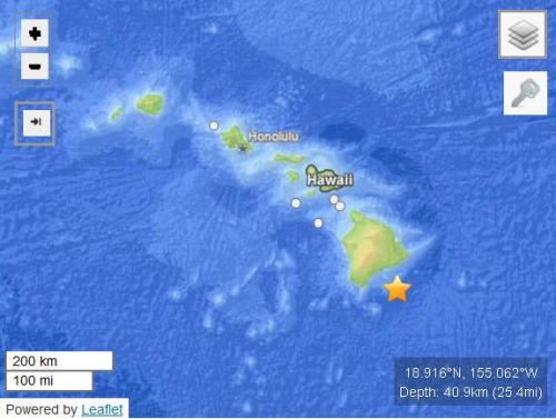 夏威夷群島海域發生5.6級地震震源深度40.9公里