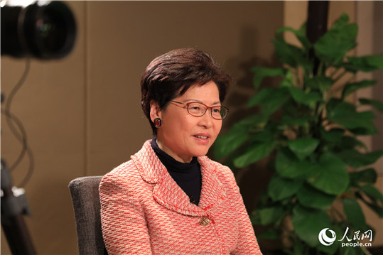 香港特別行政區行政長官林鄭月娥在北京接受人民網專訪。人民網記者 賈文婷攝